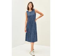 Midikleid CECIL, Damen, Gr. XL44, US-Größen, blau (urban navy blau), Stoff, 95% Viskose, 5% Elasthan, bedruckt, normal wadenlang, Rundhals, Bündchen, Kleider, mit Volant (26951334-XL) urban navy blau