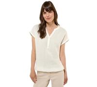 Kurzarmbluse CECIL, Damen, Gr. XXL (46), weiß (vanilleweiß), Web, 100% Baumwolle, Strukturmuster, normal normal, Rundhals, Umschlagbund, Blusen, mit Elastikbund (24484232-XXL) vanilleweiß