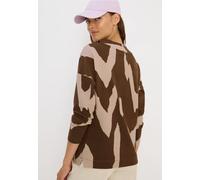 Langarmshirt CECIL, Damen, Gr. S (38), mocha caramel, Stoff, 75% Viskose, 20% Polyester, 5% Elasthan, gemustert, normal normal, Rundhals, abgesteppt, Shirts Langarmshirt, aus strecthigem Viskosemateri