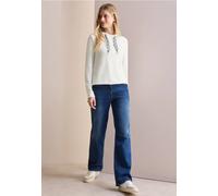 Langarmshirt CECIL, Damen, Gr. XXL (46), weiß (vanilleweiß), Stoff, 64% Polyester, 35% Viskose, 1% Elasthan, unifarben, gerade normal, hoch geschlossener Ausschnitt, Bündchen, Shirts, mit Materialmix