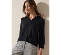 Poloshirt CECIL, Damen, Gr. XXL (46), schwarz, Stoff, 95% Viskose, 5% Elasthan, unifarben, casual, normal normal, hoch geschlossener Ausschnitt, 3/4-Ärmel Bündchen, Shirts, mit 3/4 Ärmeln (79591620-XX