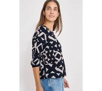 Cecil Damen Print-Bluse mit Tapebündchen in Blau, Gr: XXL