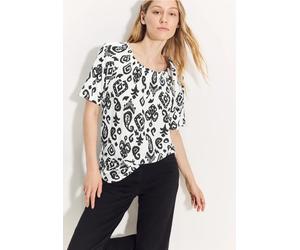 Cecil Damen Print Carmen Bluse in Weiß, Gr: XS