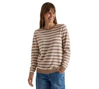 Rundhalspullover CECIL, Damen, Gr. S (38), beige (creamy mocha melange), Stoff, 60% Baumwolle, 40% Viskose, gestreift, normal normal, Rundhals, Rippbündchen, Pullover Rundhalspullover, im Streifendesi