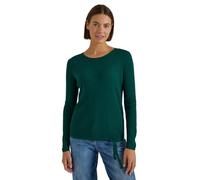 Rundhalspullover CECIL, Damen, Gr. XXL (46), grün (schwarz fir grün), Web, 60% Baumwolle, 40% Viskose, unifarben, normal normal, Rundhals, abgesteppt, Pullover Rundhalspullover, im soften Baumwoll-Mix