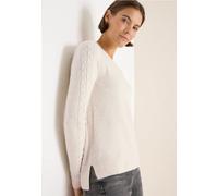 Cecil Rundhalspullover mit Strickdetail – Damen Gr. L (42) oat milk beige melange