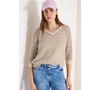 Longpullover CECIL, Damen, Gr. XL (44), pearl beige, Stoff, 42% Viskose, 38% Polyester, 18% Baumwolle, 2% Metallpolyester, unifarben, comfort fit normal, V-Ausschnitt, Bündchen, Pullover Longpullover