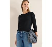 Cecil Damen Rippsthirt in Unifarbe in Schwarz, Gr: L