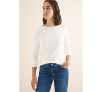 Langarmshirt CECIL, Damen, Gr. XXL (46), vanilleweiß, Jersey, Obermaterial: 95% Baumwolle, 5% Elasthan, unifarben, körpernah hüftbedeckend, U-Boot-Ausschnitt, Shirts Langarmshirt, mit Ripp-Struktur (6