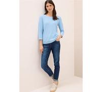 Strickpullover CECIL, Damen, Gr. S38, blau (whisper blau melange), Web, 60% Baumwolle, 40% Viskose, unifarben, normal normal, Rundhals, abgesteppt, Pullover, aus Feinstrick (51809737-S) whisper blau m