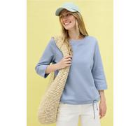Sweatshirt CECIL, Damen, Gr. XXL (46), blau (mountain blau), Sweatware, Obermaterial: 65% Baumwolle, 35% Polyester, unifarben, casual, bequem hüftbedeckend, Rundhals, Halbarm, Sweatshirts, mit elastis