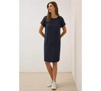 Shirtkleid CECIL, Damen, Gr. M40, US-Größen, blau (urban dunkelblau), Stoff, 56% Viskose, 43% Polyester, 1% Elasthan, unifarben, normal knieumspielend, U-Boot-Ausschnitt, Umschlagbund, Kleider Shirtkl