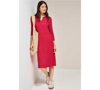 Midikleid CECIL, Damen, Gr. M40, US-Größen, rot (glazed apple rot), Stoff, 56% Viskose, 43% Polyester, 1% Elasthan, unifarben, normal knielang, Rundhals, Bündchen, Kleider, knielang (78753743-M) glaze
