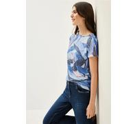 Print-Shirt CECIL, Damen, Gr. XXL (46), blau (urban navy), Jersey, Obermaterial: 65% Polyester, 35% Viskose, bedruckt, casual, normal hüftbedeckend, U-Boot-Ausschnitt, Kurzarm, Shirts, mit Ausbrenner-