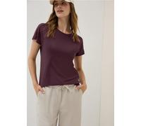 T-Shirt CECIL, Damen, Gr. XL (44), rot (mulberry rot), Jersey, Obermaterial: 50% Baumwolle, 50% Modal, unifarben, casual, normal hüftbedeckend, Rundhals, Kurzarm, Shirts, in Ausbrenner-Optik (87170165