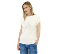 T-Shirt CECIL, Damen, Gr. XL (44), weiß (vanilleweiß), Jersey, Obermaterial: 48% Baumwolle, 48% Modal, 4% Elasthan, bedruckt, casual, regular fit taillenbedeckt, Rundhals, Kurzarm, Shirts, mit Glitzer