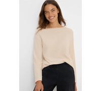 Langarmshirt CECIL, Damen, Gr. M (40), oat milk beige, Web, 80% Baumwolle, 20% Polyester, gestreift, normal normal, U-Boot-Ausschnitt, abgesteppt, Shirts, im soften Baumwoll-Mix (45192119-M) oat milk 