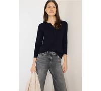 Cecil Damen Split Neck Langarmshirt in Blau, Gr: XXL
