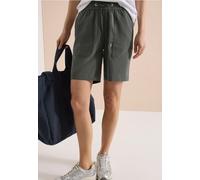 Shorts CECIL "Style Chelsea", Damen, Gr. XXL (46), N-Gr, clear khaki, Web, Obermaterial: 66% Baumwolle, 30% Polyester, 4% Elasthan, unifarben, loose fit kniefrei, Hosen Shorts, Sommer-Shorts mit elats
