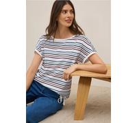 Rundhalsshirt CECIL, Damen, Gr. S (38), blau (urban dunkelblau), Web, 100% Baumwolle, gestreift, normal normal, U-Boot-Ausschnitt, abgesteppt, Shirts, mit U-Boot-Ausschnitt (78043031-S) urban dunkelbl