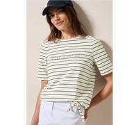 CECIL Damen B322945 Streifenshirt mit Wording, Vanilla White, M
