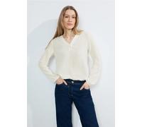 Langarmbluse CECIL, Damen, Gr. XL (44), weiß (vanilleweiß), Stoff, 70% Viskose, 30% Polyester, unifarben, gerade hüftlang, V-Ausschnitt, Bündchen, Blusen, in Unifarbe (17021713-XL) vanilleweiß