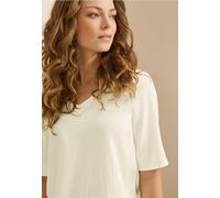 Kurzarmbluse CECIL, Damen, Gr. L (42), weiß (vanilleweiß), Stoff, 55% Polyester, 44% Viskose, 1% Elasthan, unifarben, gerade normal, V-Ausschnitt, Bündchen, Blusen, mit V-Ausschnitt (39188452-L) vanil