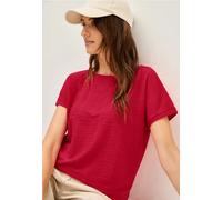 T-Shirt CECIL, Damen, Gr. S (38), glazed apple rot, Jersey, Obermaterial: 65% Polyester, 35% Viskose, unifarben, normal hüftbedeckend, U-Boot-Ausschnitt, Kurzarm, Shirts, mit Streifen-Struktur (602232