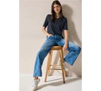 T-Shirt CECIL, Damen, Gr. XS (36), blau (universal blau), Web, Stoff, 50% Modal, 50% Baumwolle, unifarben, casual, gerade normal, Rundhals, Kurzarm Bündchen, Shirts, mit geschlitztem Rundhalsausschnit