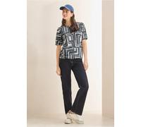 Rundhalsshirt CECIL, Damen, Gr. XS (36), blau (universal blau), Stoff, 65% Polyester, 35% Viskose, bedruckt, comfort fit normal, Rundhals, Bündchen, Shirts, aus softem Materialmix (57318064-XS) univer