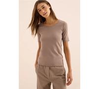 Rundhalsshirt CECIL "Style Lena", Damen, Gr. XL (44), cocoa taupe, Jersey, Obermaterial: 100% Baumwolle, casual, eng hüftlang, Rundhals, Halbarm abgesteppt, Shirts, mit Halbärmeln (23677269-XL) cocoa