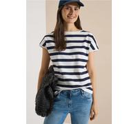 Cecil Damen T-Shirt mit Boat Neck und Knopfdetail in Blau, Gr: M