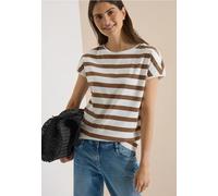 Cecil Damen T-Shirt mit Boat Neck und Knopfdetail in Braun, Gr: S