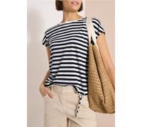 Blusenshirt CECIL, Damen, Gr. XS (36), vanilleweiß, Web, 50% Baumwolle, 50% Modal, gestreift, regular fit normal, U-Boot-Ausschnitt, abgesteppt, Shirts Blusenshirt, im soften Baumwoll-Mix (55035807-XS