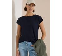 Cecil Damen T-Shirt mit Boat Neck und Struktur in Blau, Gr: L