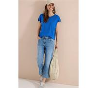Cecil Damen T-Shirt mit Rundhals und Turn-Up-Detail in Blau, Gr: 3XL