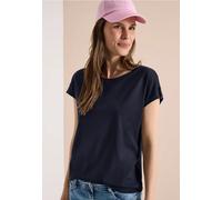 Cecil Damen T-Shirt mit Rundhals und Turn-Up-Detail in Blau, Gr: XS