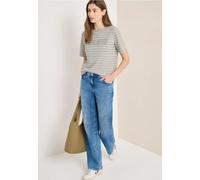 Print-Shirt CECIL, Damen, Gr. XL (44), milky grau melange, Web, 95% Baumwolle, 5% Elasthan, gestreift, comfort fit normal, U-Boot-Ausschnitt, abgesteppt, Shirts, mit U-Boot-Ausschnitt (21793569-XL) mi