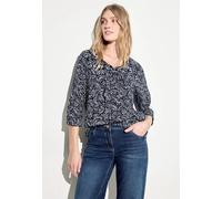 Shirtbluse CECIL, Damen, Gr. XS (36), schwarz, Chiffon, 100% Baumwolle, gemustert, gerade hüftlang, V-Ausschnitt, Bündchen, Blusen, aus reiner Baumwolle (55769054-XS) schwarz
