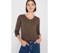 Cecil Damen V-Neck Langarmshirt in Beige, Gr: XXL