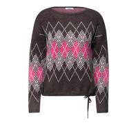 Strickpullover CECIL, Damen, Gr. M (40), braun (truffle braun), Stoff, 71% Polyester, 29% Baumwolle, kariert, comfort fit normal, U-Boot-Ausschnitt, abgesteppt, Pullover Strickpullover, mit Tunnelzug