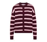 Cardigan CECIL, Damen, Gr. XXL (46), rot wine, Web, 37% Baumwolle, 34% Polyacryl, 26% Polyester, 3% Elasthan, gestreift, comfort fit normal, Rundhals, abgesteppt, Strickjacken, aus softem Materialmix