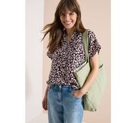 Cecil Kurzarmbluse mit Leo-Print Leinenmix V-Ausschnitt Damen XL (44) rich burgundy