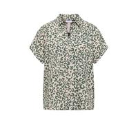Kurzarmbluse CECIL, Damen, Gr. M (40), macadamia beige, Web, 55% Leinen, 45% Viskose, klassisch normal, V-Ausschnitt, Aufschlag, Blusen, mit allover Leoprint (31614911-M) macadamia beige