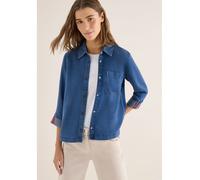 Langarmbluse CECIL, Damen, Gr. L (42), mid blau wash, Stoff, 100% Lyocell, unifarben, klassisch normal, V-Ausschnitt, Bündchen, Blusen, in Blusen-Optik (31044305-L) mid blau wash