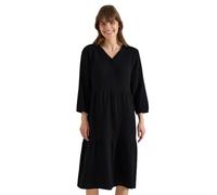 Midikleid CECIL, Damen, Gr. XL (44), US-Größen, schwarz, Web, 100% Baumwolle, unifarben, comfort fit wadenlang, V-Ausschnitt, Bündchen, Kleider Midikleid, knielang (69753650-XL) schwarz