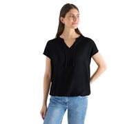 Kurzarmbluse CECIL, Damen, Gr. XXL (46), schwarz, Stoff, Vorderseite: 100% Viskose; Rückseite: 95% Viskose, 5% Elasthan, unifarben, klassisch normal, V-Ausschnitt, abgesteppt, Blusen, mit Strukturmix