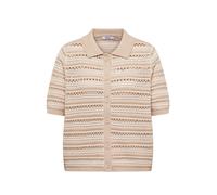 Strickjacke CECIL, Damen, Gr. L (42), grain beige, Strick, Obermaterial: 100% Baumwolle, gestreift, normal hüftbedeckend, Rundhals, Bündchen, Strickjacken Strickjacke, Kurzarm Cardigan mit Polokragen