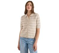 Cardigan CECIL, Damen, Gr. XS (36), grain beige, Grobstrick, 100% Baumwolle, gestreift, comfort fit normal, hoch geschlossener Ausschnitt, abgesteppt, Strickjacken, Grobstrick (68959151-XS) grain beig