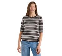 Rundhalspullover CECIL, Damen, Gr. XL (44), braun (braun cacao), Web, 100% Baumwolle, gestreift, comfort fit normal, Rundhals, abgesteppt, Pullover Rundhalspullover, mit Rundhalsausschnitt (15079113-X
